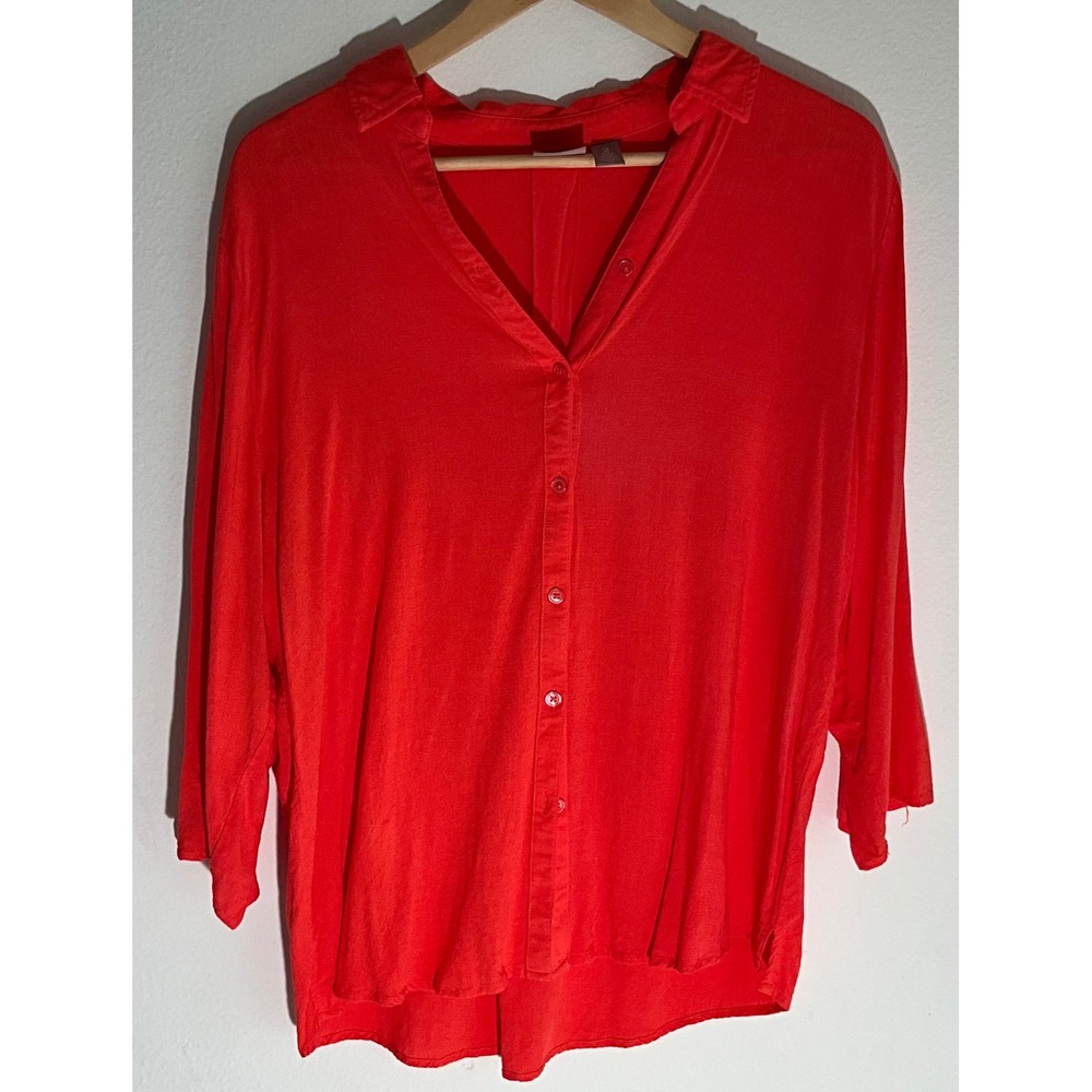 Chicos Coral Button Down‎ 3/4 Sleeve Blouse Top Career Casual Size 2